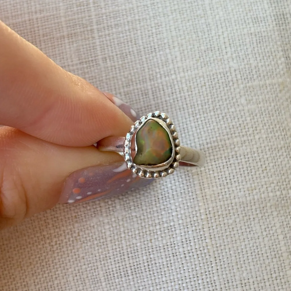 Sterling Silver Genuine Raw Ethiopian Opal Gemstone Ring